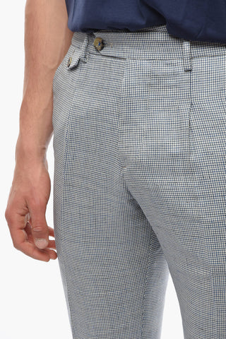 Houndstooth Motif Virgin Wool and Flax RAVAL Pants
