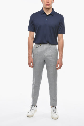 Houndstooth Motif Virgin Wool and Flax RAVAL Pants