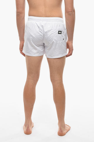 Solid Color Swim Shorts with Printed Contrasting Logo
