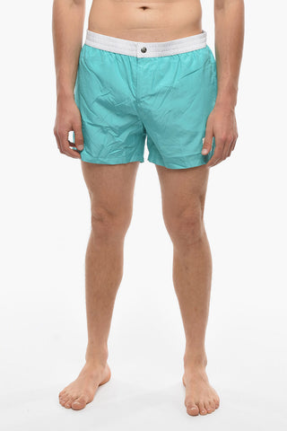 Two-Tone Swim Shorts with Logoed Button