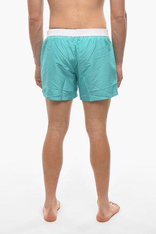 Two-Tone Swim Shorts with Logoed Button