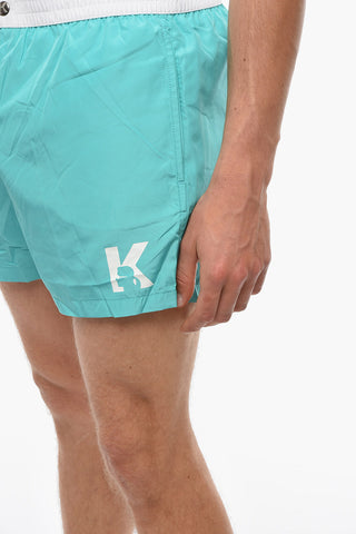 Two-Tone Swim Shorts with Logoed Button