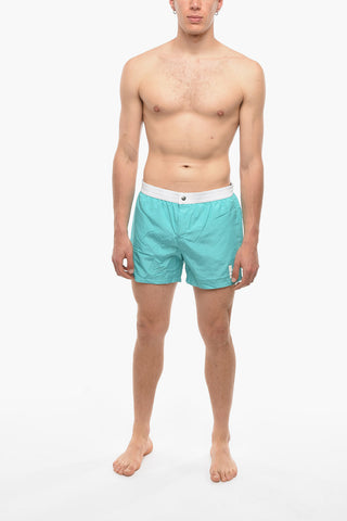 Two-Tone Swim Shorts with Logoed Button