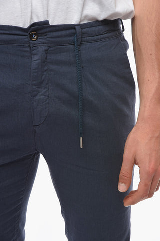 Solid Color Cotton and Linen MITTE Pants with Drawstring Waist