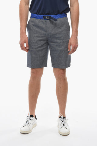 Cotton and Flax Shorts with Industrial Belt