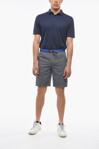 Cotton and Flax Shorts with Industrial Belt