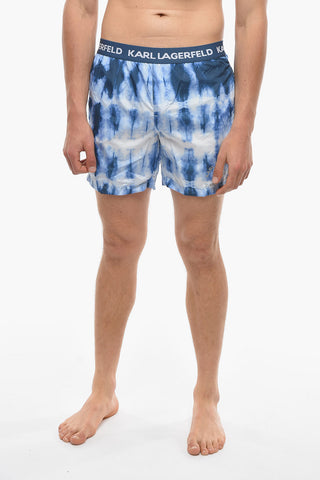 Tie Dye Effect Swim Shorts with Logoed Band at the Waist