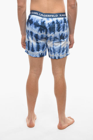 Tie Dye Effect Swim Shorts with Logoed Band at the Waist