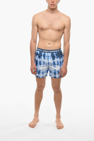 Tie Dye Effect Swim Shorts with Logoed Band at the Waist