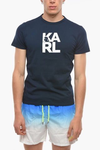 Crew-neck T-Shirt with Printed Contrasting Logo