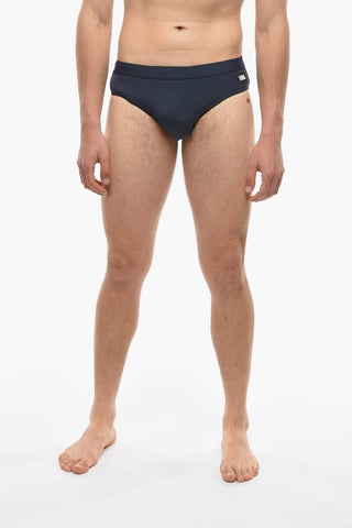 Solid Color Swim Brief with Contrasting Logo