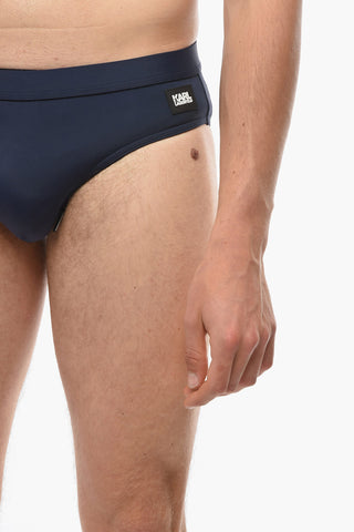Solid Color Swim Brief with Contrasting Logo