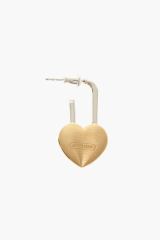 Orecchino Singolo in Argento con Lucchetto a Forma di Cuore