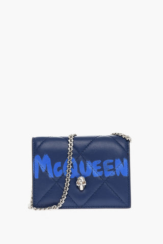 Quilted Leather Card Holder with Chain Shoulder Strap