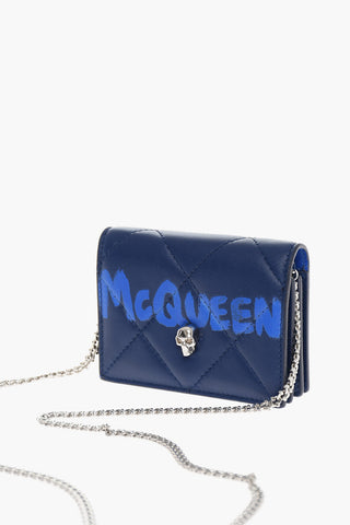 Quilted Leather Card Holder with Chain Shoulder Strap
