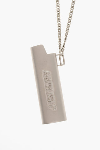 Silver Tone Necklace with Pendant in the Shape of a Lighter Holder