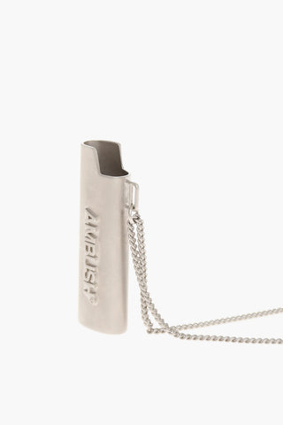 Silver Tone Necklace with Pendant in the Shape of a Lighter Holder
