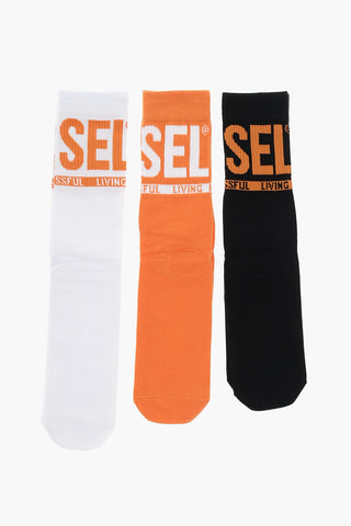 3 Long Socks Set with Logo and Elastic Edge