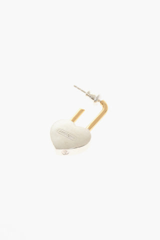Silver Single Earring with Heart-Shaped Padlock