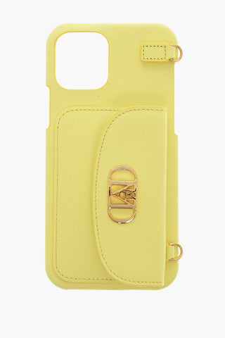 Leather Iphone 12/12 Pro Case with Pocket and Removable Shoulder Strap 