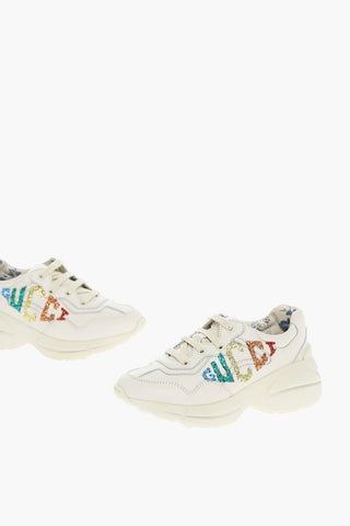 Glitter Logo Leather Sneakers