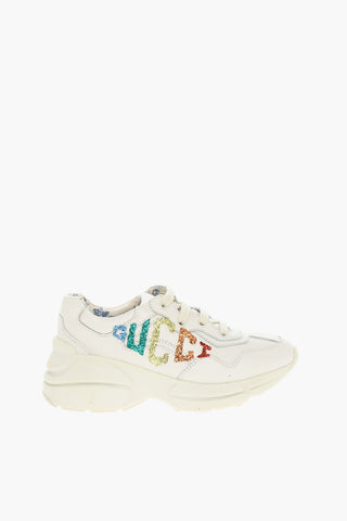 Glitter Logo Leather Sneakers