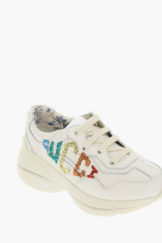 Glitter Logo Leather Sneakers