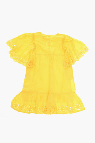 Cotton Flared Dress with Perforated Floral Pattern