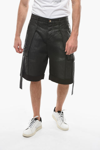 Pleat-front Denim Shorts with Pockets