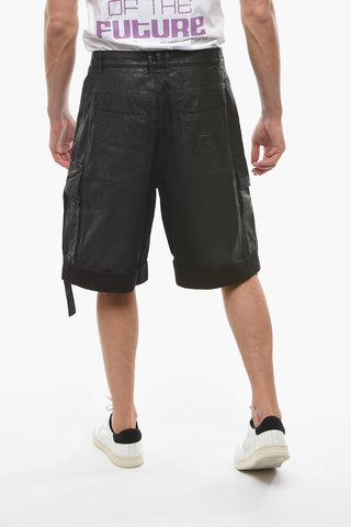 Pleat-front Denim Shorts with Pockets