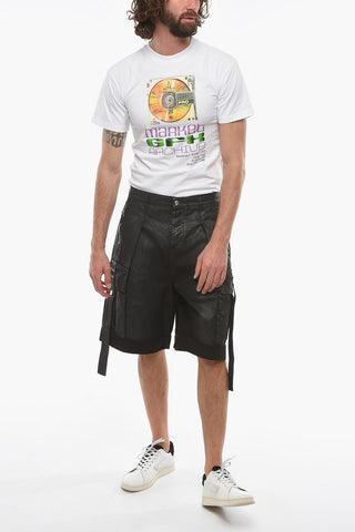 Pleat-front Denim Shorts with Pockets