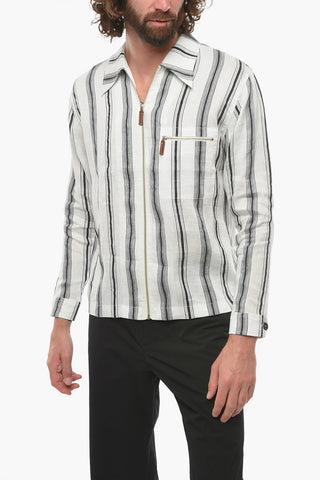 Camicia in Misto Lino Motivo Bayadere con Zip Frontale
