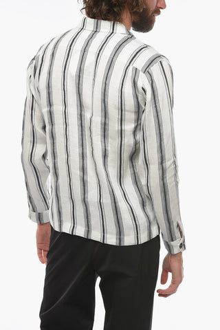 Camicia in Misto Lino Motivo Bayadere con Zip Frontale