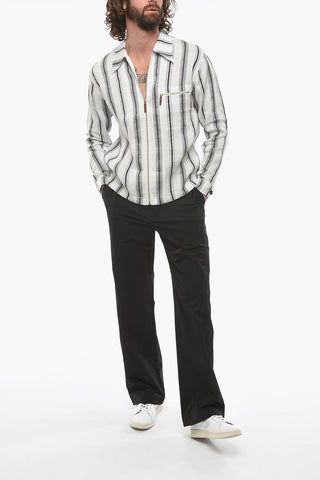 Camicia in Misto Lino Motivo Bayadere con Zip Frontale