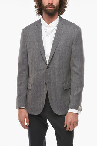 Blazer in Misto Lana e Lino GATE con Motivo Herringbone e Tasche con Aletta