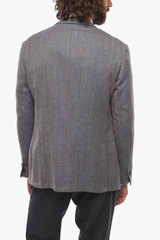 Blazer in Misto Lana e Lino GATE con Motivo Herringbone e Tasche con Aletta