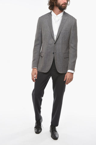 Blazer in Misto Lana e Lino GATE con Motivo Herringbone e Tasche con Aletta