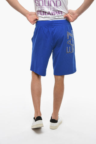 EMPORIO EA7 Drawstringed Sporty Shorts with Logo Print