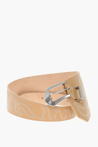 BELLY Asymmetric Calfskin Belt with Embroidery