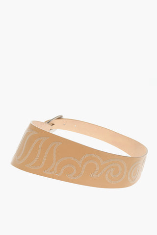 BELLY Asymmetric Calfskin Belt with Embroidery