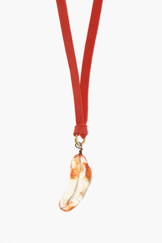 Suede Necklace with Glass Pendant and Knot