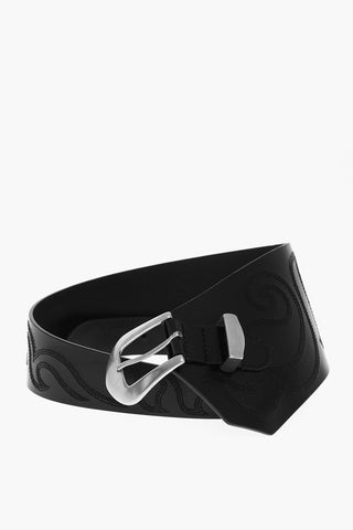 BELLY Asymmetric Calfskin Belt with Embroidery