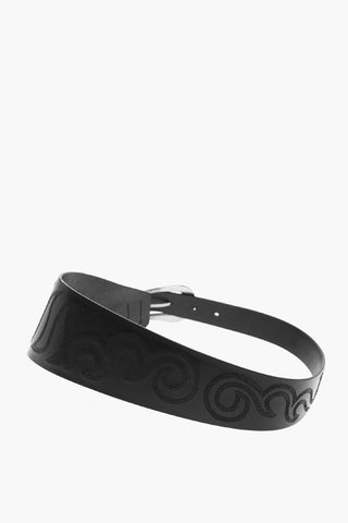 BELLY Asymmetric Calfskin Belt with Embroidery