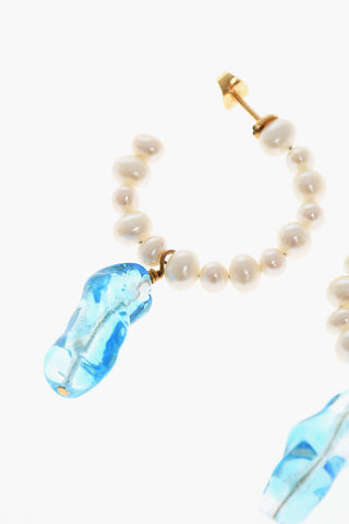 Pearl Earrings with Pendant Murano Glass