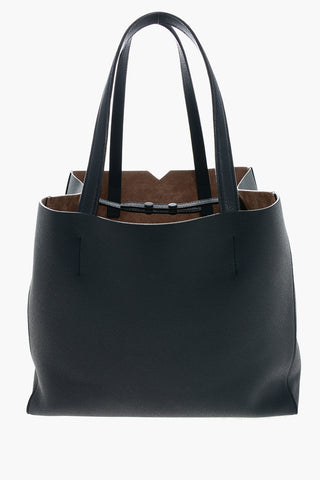 Grained Calfskin Tote Handbag with Suede Interior