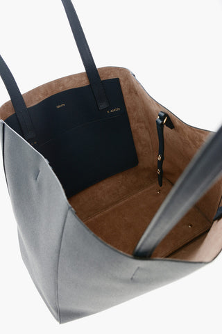 Grained Calfskin Tote Handbag with Suede Interior