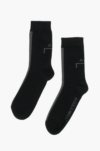 Two-Tone Long Socks With Print-Logo