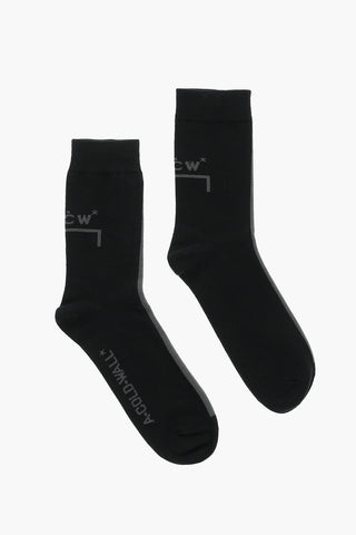 Two-Tone Long Socks With Print-Logo