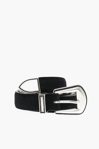 Suede Belt with Silver-Tone Buckle 25mm