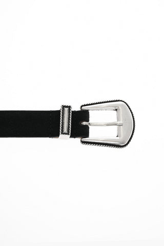 Suede Belt with Silver-Tone Buckle 25mm